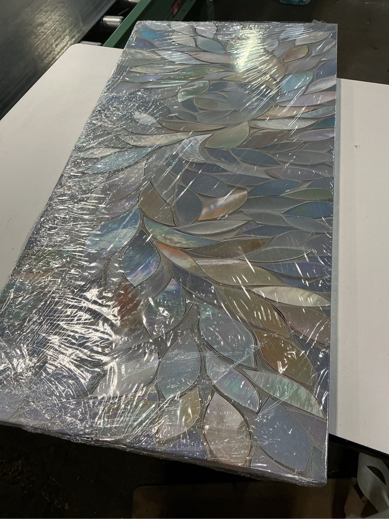 Condition photo showing Good Condition for zestrilia iridescent mosaic leaf canvas wall art, abstract mother of pearl print, shimmering neutral tone wall decor for living room bedroom modern home (40x20 inch) white shell mosaic 40"l x 20"w