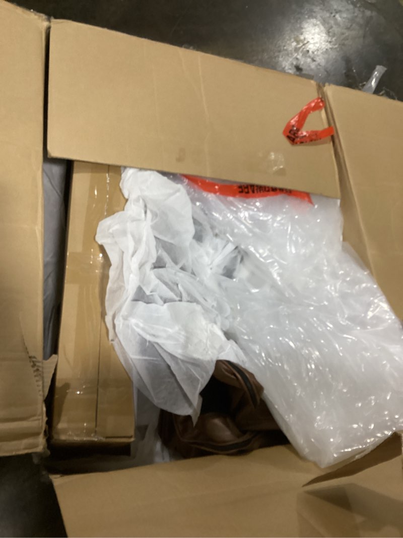 Condition photo showing As Is for (Incomplete) 89\" Sofa Couch for Living Room Faux Leather Upholstered Couch with Deep Seats and Wide Armrests 3 Seater Comfy Sofa with Cup Holders, USB & Type-C Ports, Spring Cushion, Solid Wood Frame Brown Leather-brown