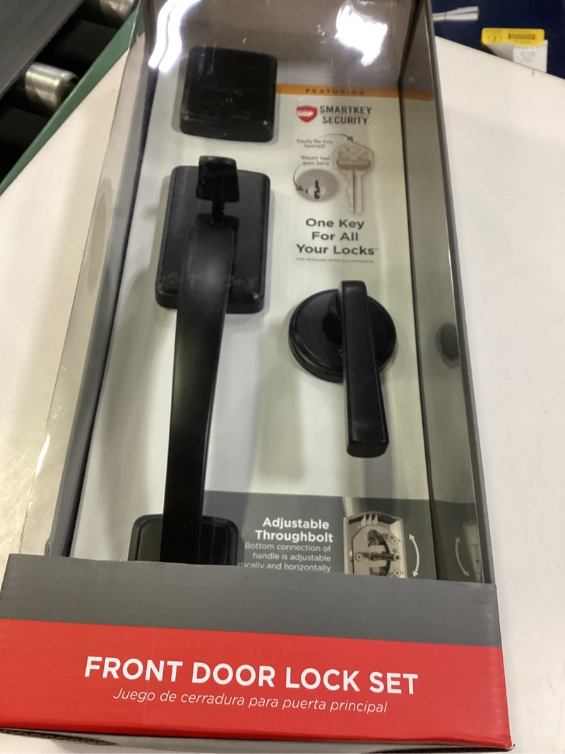 Condition photo showing New/Like New for brentford matte black single cylinder door handleset with trafford door handle featuring smartkey security