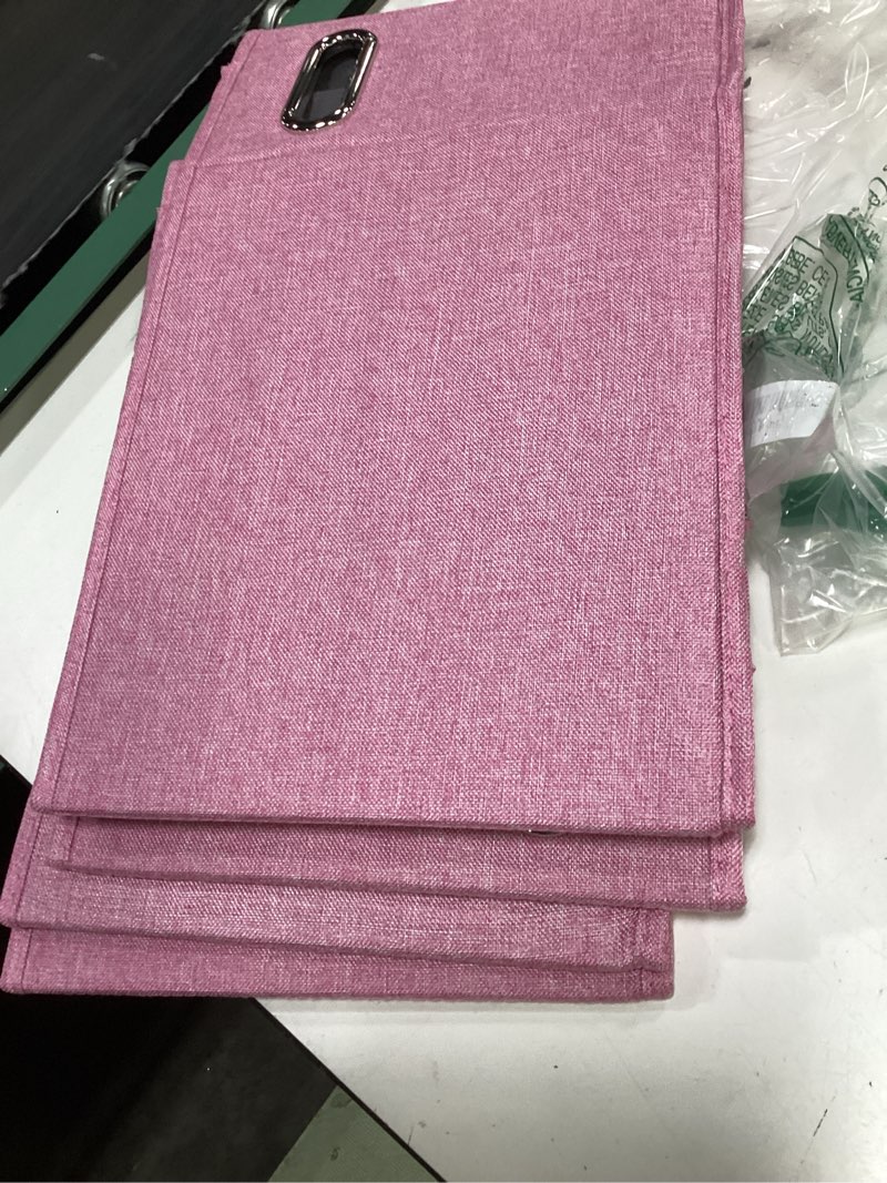 Condition photo showing Good Condition for packs letter size file organizer, file folders organizer, fabric storage box, collapsible paper organizer with metal handle, smooth pvc rails, only box (pink)