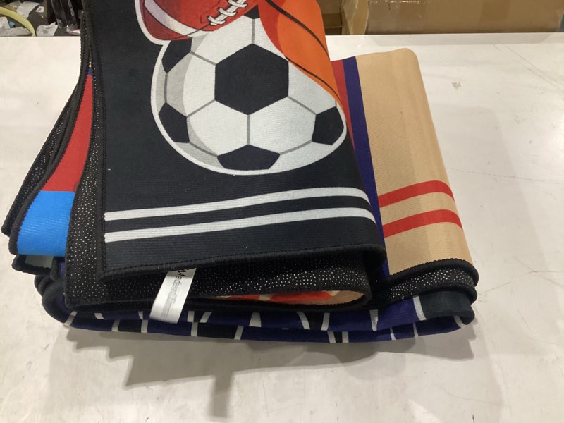 Condition photo showing Good Condition for batatadoce sports rug for boys bedroom - 5x7 feet large basketball rug with football baseball basketball soccer for kids playroom game classroom floor decor sports themed carpet multi 121 5' x 7' (rectangular)