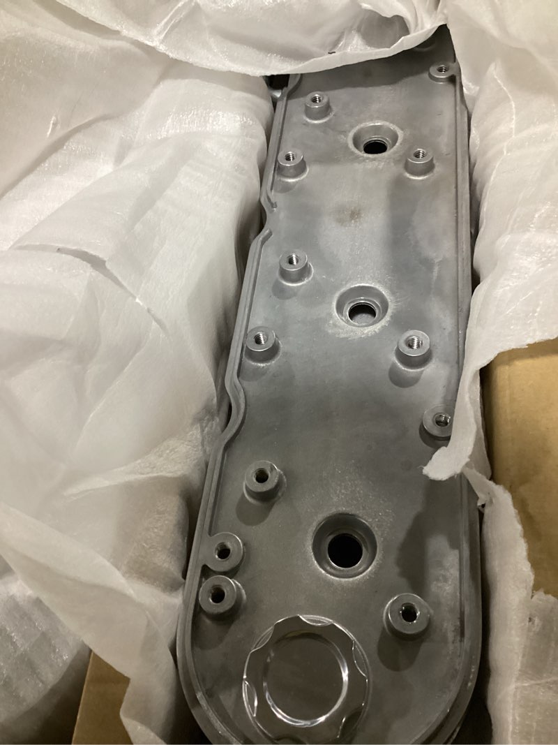 Condition photo showing As Is for LS Finned Cast Aluminum Valve Covers with Coil Mounts and Covers Compatible with Che-vy Small Block SB V8 293 325 376 427 LS1 LS2 LS3 LS6 LS7, Silver