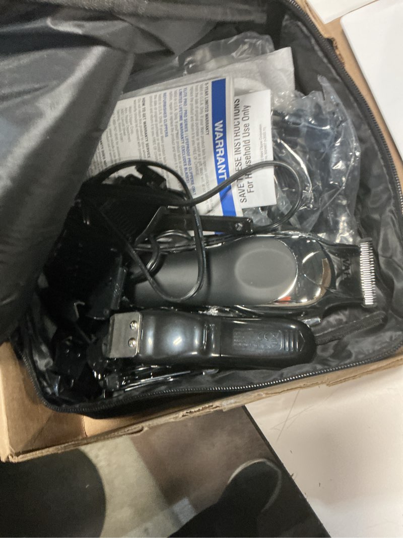 Condition photo showing As Is for wahl clipper usa deluxe corded chrome pro, complete hair and trimming kit, includes corded clipper, cordless battery trimmer, and styling shears, for a cut every time - model 79524-5201m 25 piece set