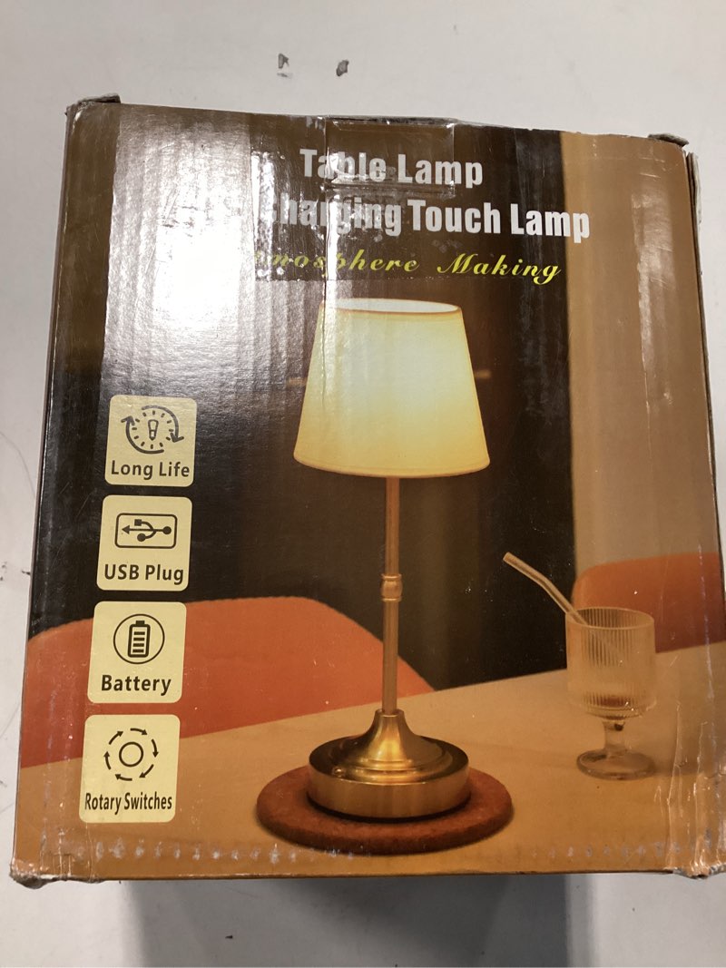 Condition photo showing Good Condition for Rechargeable Battery Powered Table Lamp, Wireless LED Lamps, Cordless Touch Lamps, Stepless Dimmable Bedside Lamps, Night Lamp for Bedroom, Dinning Room, Kitchen Decor, Office (Bronze) (Damaged shade)