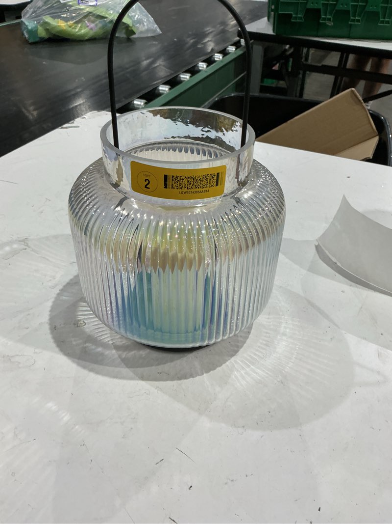 Condition photo showing As Is for  style selections 7.28-in x 9.84-in clear glass led light outdoor decorative lantern