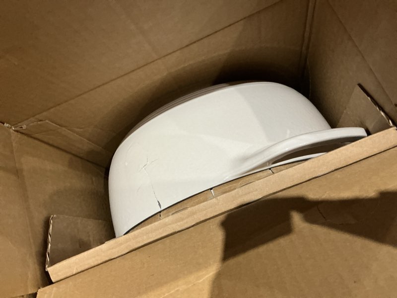 Condition photo showing As Is for lodge essential enamel cast iron dutch oven 6 quarts - perfect for bread baking, braising, marinating & slow cooking, features moisture-sealing lid & dual handles, kitchen essentials, oyster white