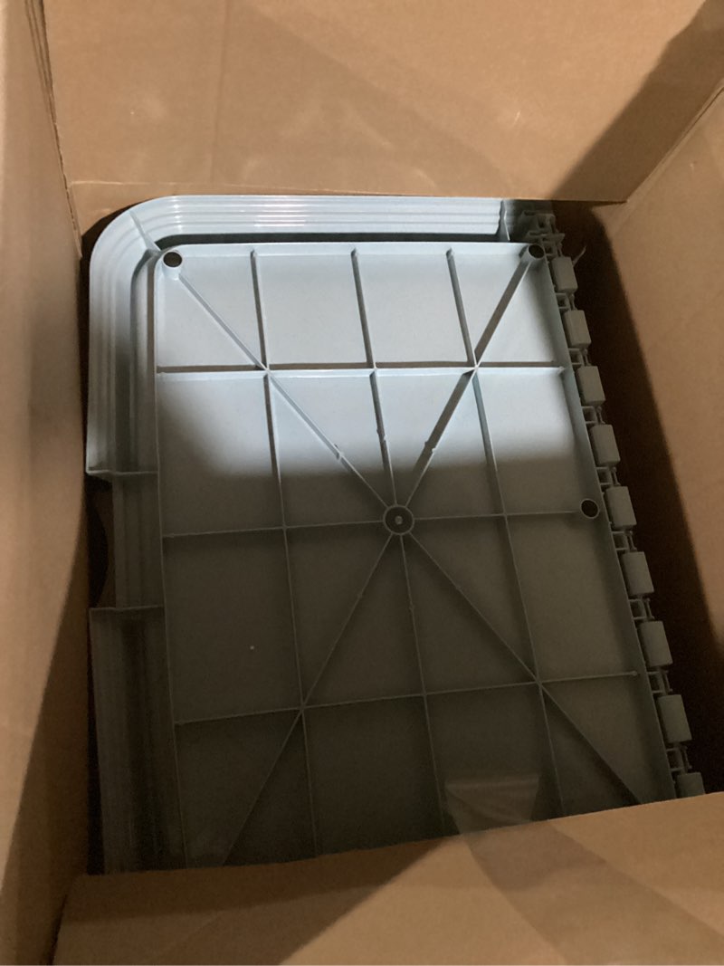 Condition photo showing Good Condition for IRIS USA Pee Pad Holder - for Large Sized Dog and Puppy Pee Pads, Secured Latches, Non-Skid Feet, High Polish Finish for Easy Cleaning, Leak Protection, Fits 28"x34" Pad or Larger, Square, Blue 28" x 34" Blue