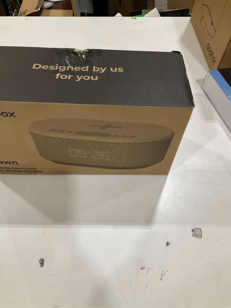 Condition photo showing New/Like New for i box Dawn FM Radio, Bluetooth Wireless Speaker, Fast Charging, Clock Radio, LED Display, USB Charger, Dimmable Night Light, Alarm Clock Feature, Wireless Charger, Digital Clock, Dual Alarm (Grey) Gray