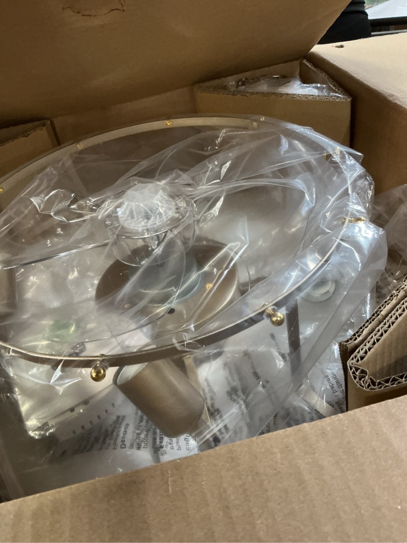 Condition photo showing Good Condition for gold crystal fandelier ceiling fans with lights, 20" gold flower chandelier ceiling fan with light remote control, caged mid-century with 6 speeds for bedroom, nursery, living room clear