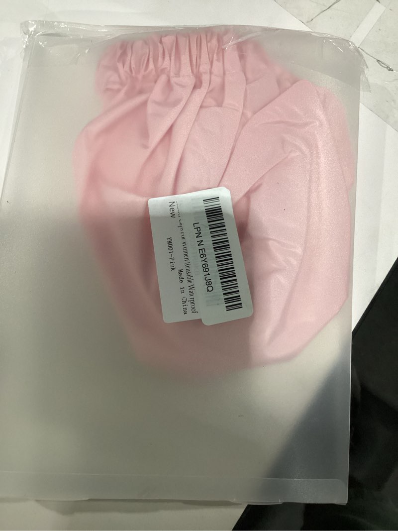 Condition photo showing Good Condition for reusable shower cap for women, large waterproof shower bonnet washable elastic band bath hair hat for long hair, braids(pink)
