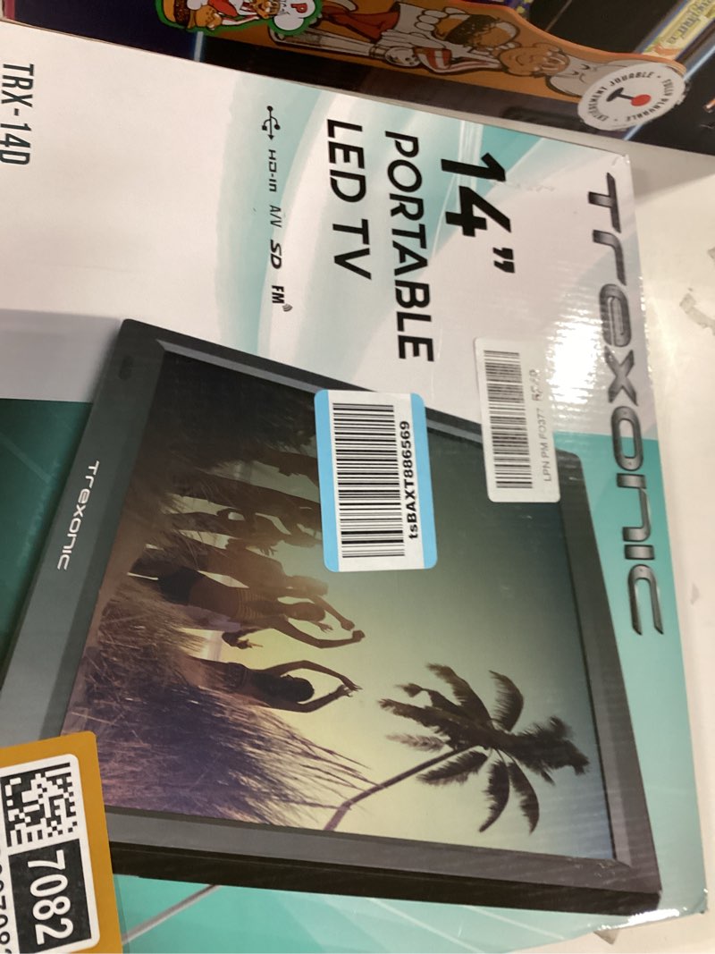 Condition photo showing Good Condition for trexonic portable rechargeable 14 inch 720p led tv with hdmi, sd/mmc, usb, vga, av in/out and built-in digital tuner