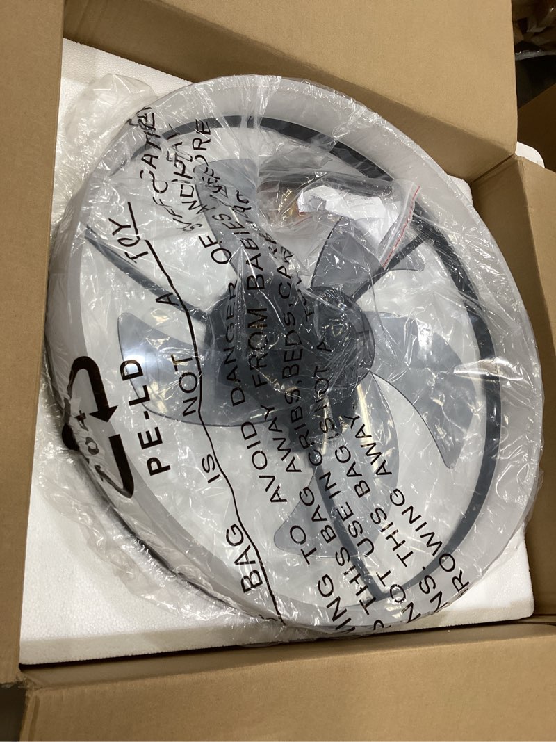 Condition photo showing New/Like New for volisun low profile ceiling fans with lights and remote, fandelier ceiling fan flush mount, 3000k-6500k smart bladeless led fan light, black modern ceiling fans with lights for bedroom black 19.7 inch
