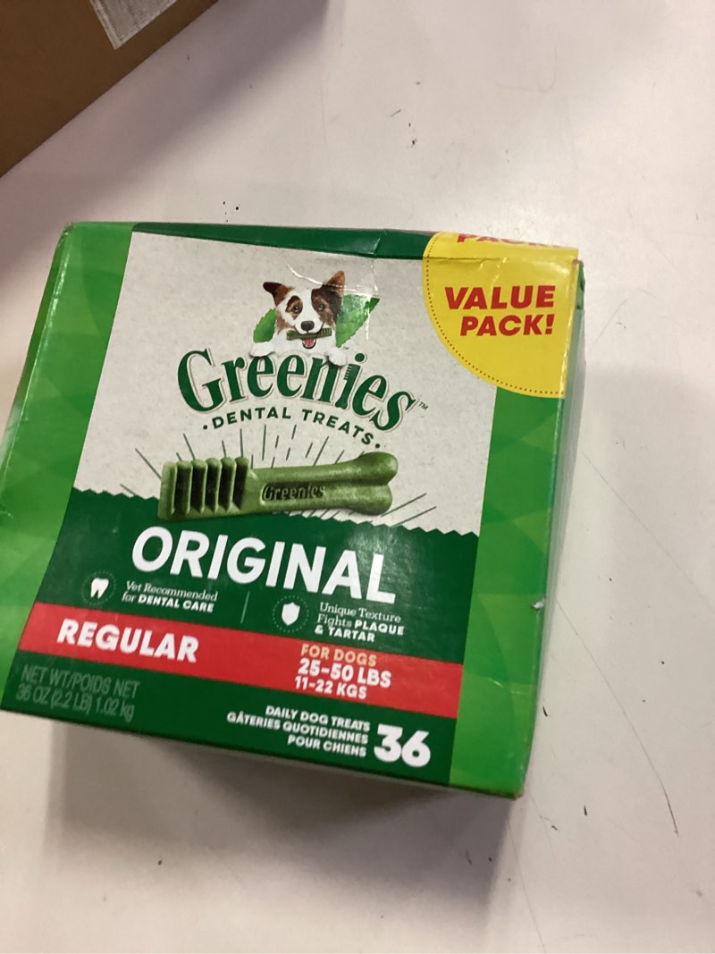 Condition photo showing New/Like New for Greenies Veterinarian-Recommended Adult Natural Dental Dog Treats Regular Size, Original Flavor, 36 oz. Pack, 36 Count Original 36 Count (Pack of 1)