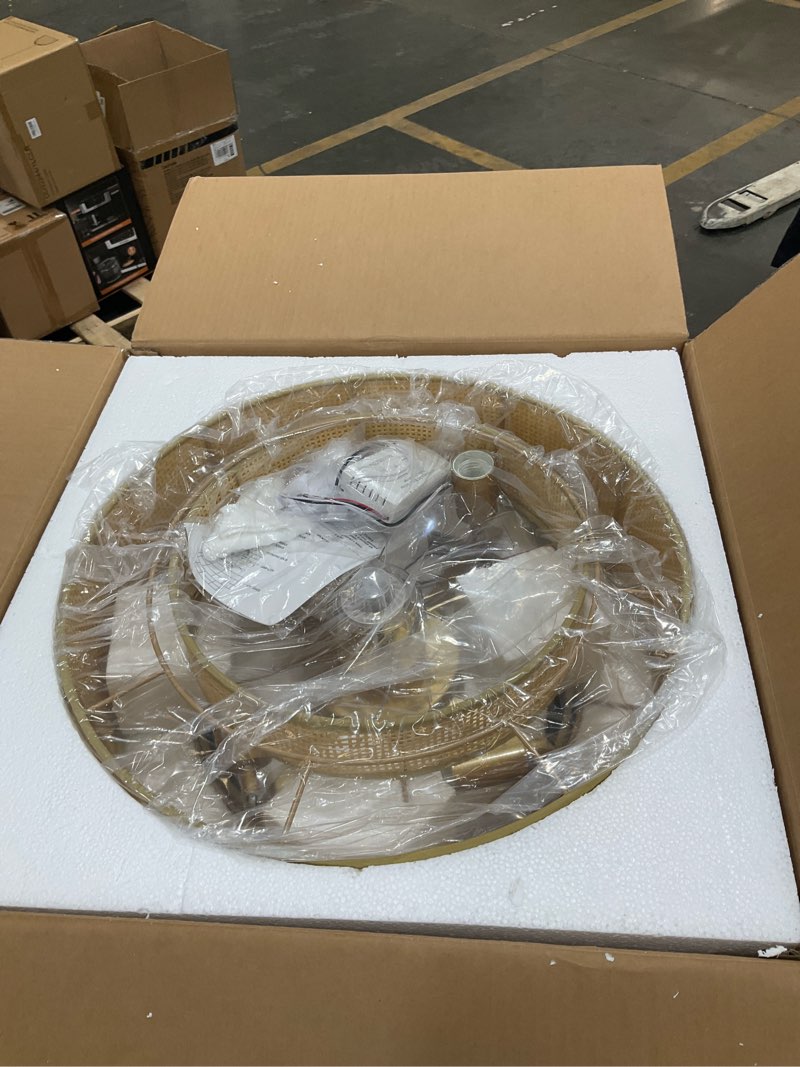 Condition photo showing Good Condition for Boho Fandelier Ceiling Fan with Light Rattan Chandelier Fan Remote Gold Caged Ceiling Fan with Light for Bedroom, Living Room Nursery Foyer Kitchen?6 Speed, Timing Adjustable Height? 0275/Boho Ceiling Fans