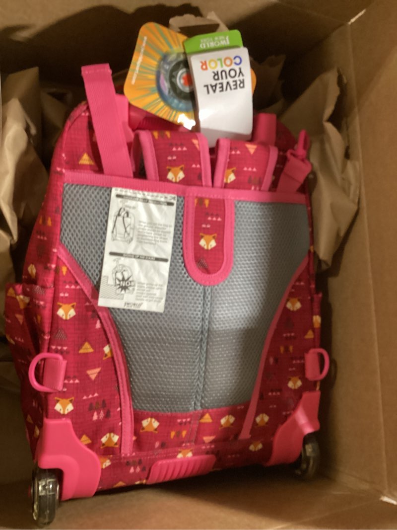 Condition photo showing Good Condition for j world lollipop kids rolling backpack & lunch bag set for elementary school. carry-on suitcase with wheels, fox