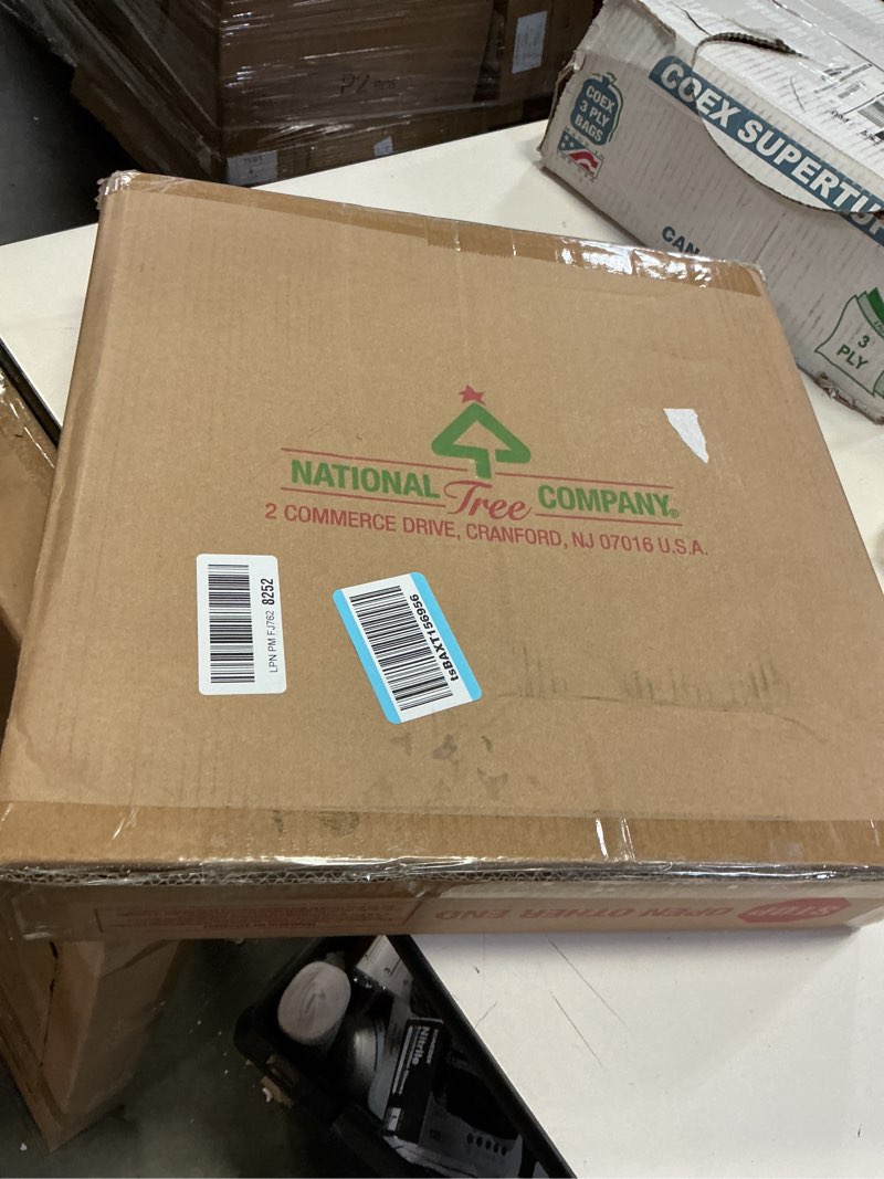 Condition photo showing New/Like New for National Tree Company 24 in Pre-Lit Crestwood Spruce Artificial Christmas Wreath, Christmas Decoration with Glitter, Pinecones, Red Berries, 50 Clear Lights, 160 Tips, Green 24 in Plug In Wreath