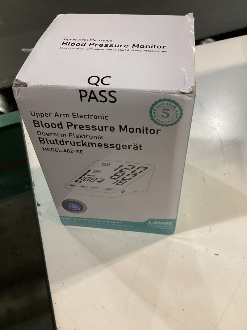 Condition photo showing New/Like New for blood pressure monitor, automatic upper arm blood pressure monitors for home use, 2 blood pressure machine cuff(9-17in & 13-21in) with large led backlit display, 3x199 reading memory users white