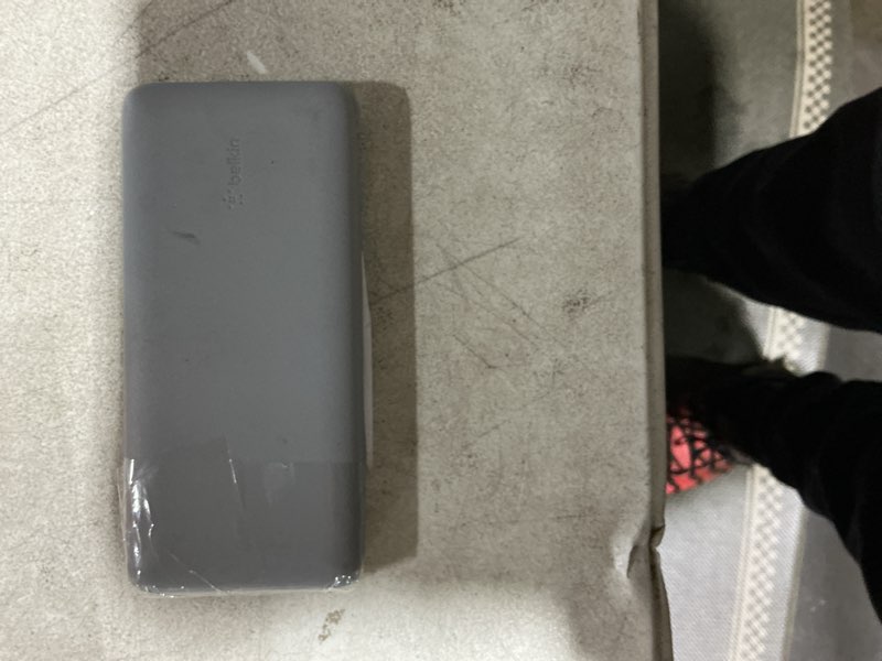 Condition photo showing As Is for belkin portable charger power bank for iphone/android (10,000mah), 23w battery pack with integrated usb-c, lightning cables, pass-through capability, charge 2 devices at once, phone charger power bank gray