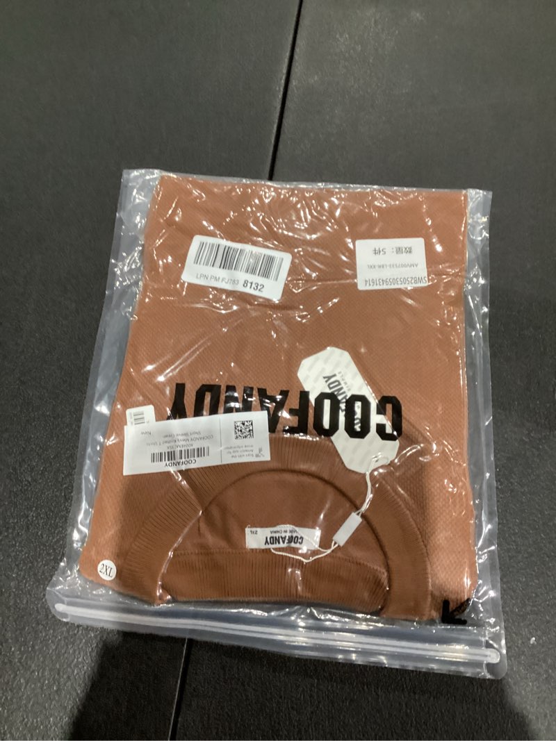 Condition photo showing New/Like New for COOFANDY Men's Knit T-Shirts Short Sleeve Crewneck Shirt Casual Textured Pullover Tees Brown XX-Large