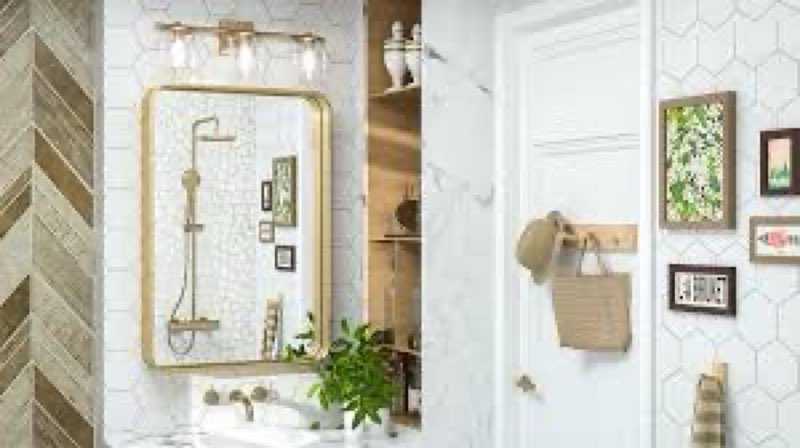 TokeShimi 20 x 30 Inch Matte gold Bathroom Wall Mirror Vanity Metal Frame Round Corner Rectangular for Home Decor Living Room Entryway (Horizontal/Vertical) 30\"L x 20\"W Rectangle gold