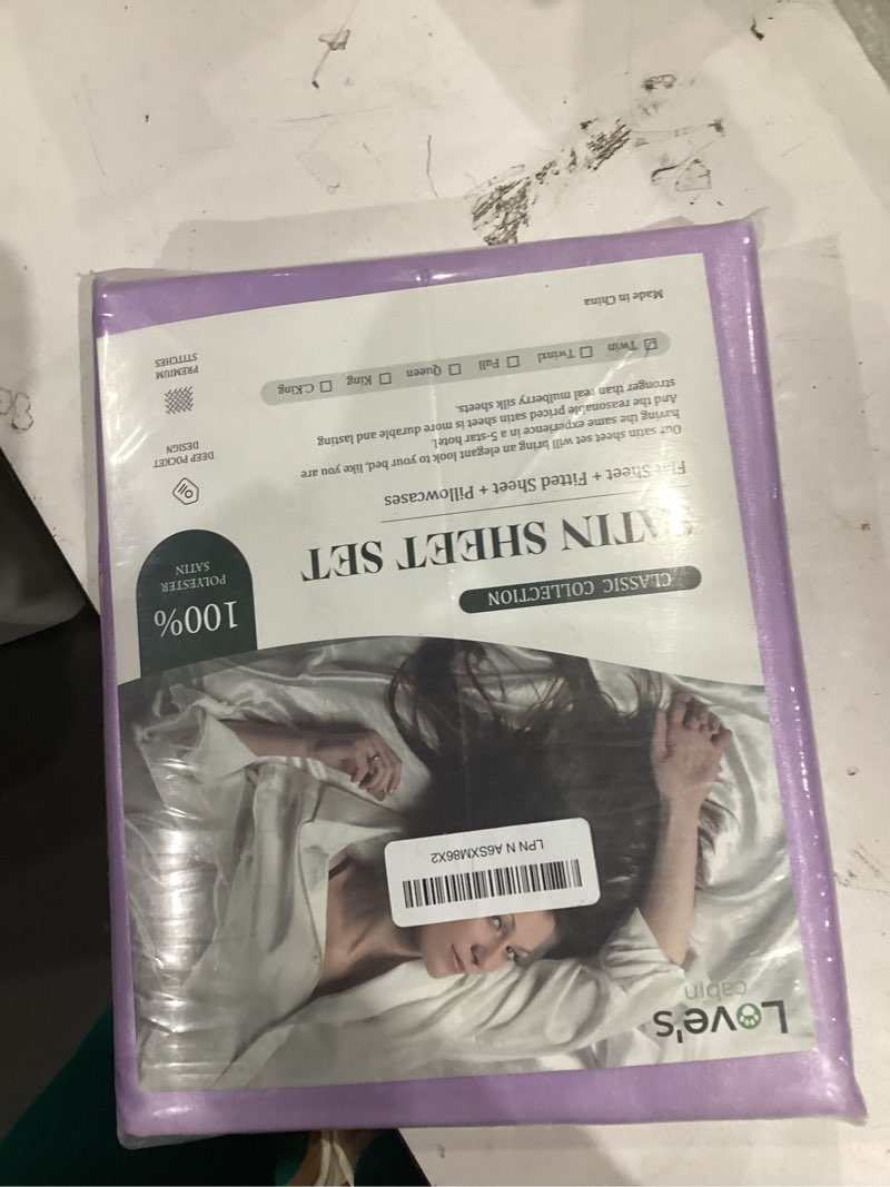 Condition photo showing Good Condition for love's cabin twin satin sheets sets - 3 piece lavender silky bed sheets with deep pockets, luxury silk feel satin twin size sheet set bedding set (1 flat sheet,1 fitted sheet,1 pillow case) twin lavender.