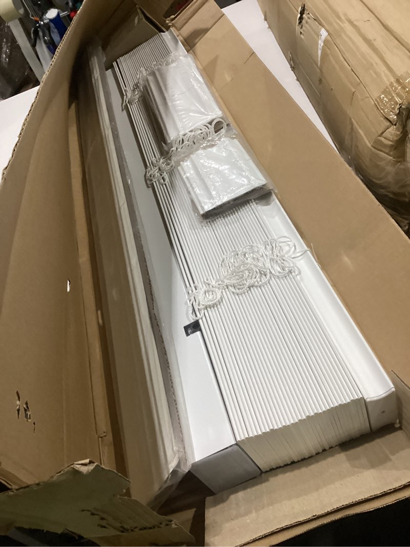 Condition photo showing Good Condition for lotus & windoware 2.5-inch cordless faux wood blind, plantation style, 30" wide x 72" long, smooth, bright white – for living room, bedroom, interior door windows