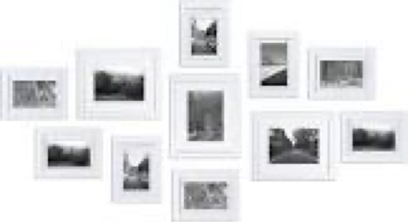 ray & chow white gallery wall picture frames kit - set of 12 frames- solid wood- glass window-made to display 8x10 5x7 4x6 pictures without mat or 5x7 4x6 pictures with mat- hanging hardware included