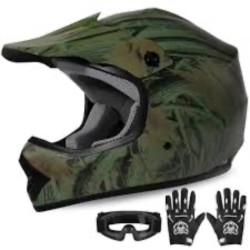 xfmt kids dirt bike helmet youth motorcycle helmet dot-certified full face helmets for motocross atv off-road street bike with goggles & gloves, maple leaf medium