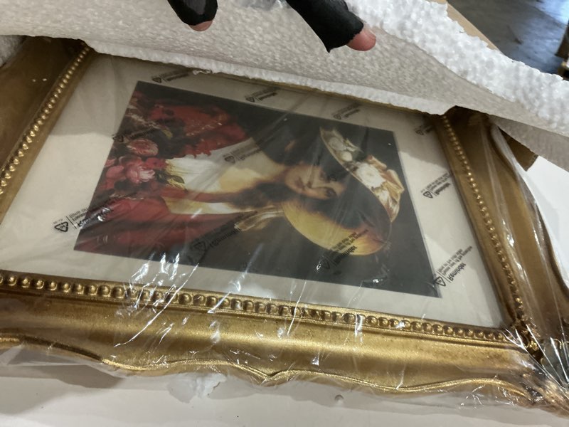 Condition photo showing Good Condition for simon's shop 11x14 picture frame with mat, vintage gold picture frames 11x14 matted to 8x10 image, ornate frame for posters photos, wall and tabletop display landscape or portrait 11x14 gold