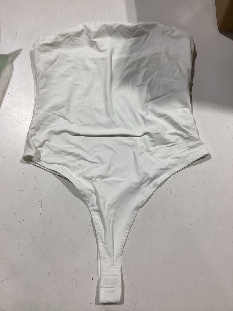 Condition photo showing Good Condition for yeoreo coreflex strapless bodysuit off shoulder double lined tube top | thong bodycon slim fit summer sexy leotard medium white