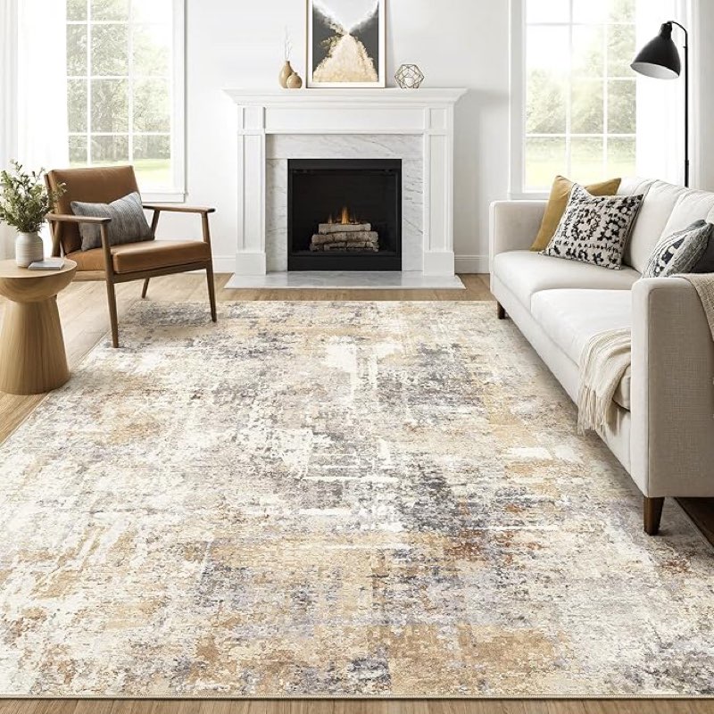 Modern Machine Washable Area Rug 9x12, Spill-Proof Surface, Non-Slip Backing, Cozy Soft Faux Wool, Printed Living Room Rugs, Bedroom Rugs, Dining Room Rugs - Miro