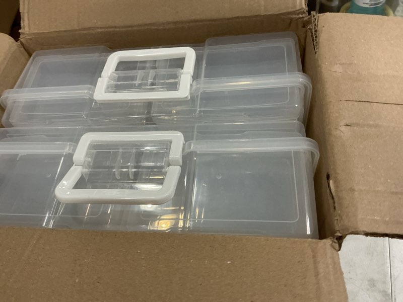 Condition photo showing Good Condition for novelinks transparent 4" x 6" photo organizers and photo storage box with handle, 16 inner photo cases, portable picture organizers & photo storage containers (clear 2pack) clear clear 2pack