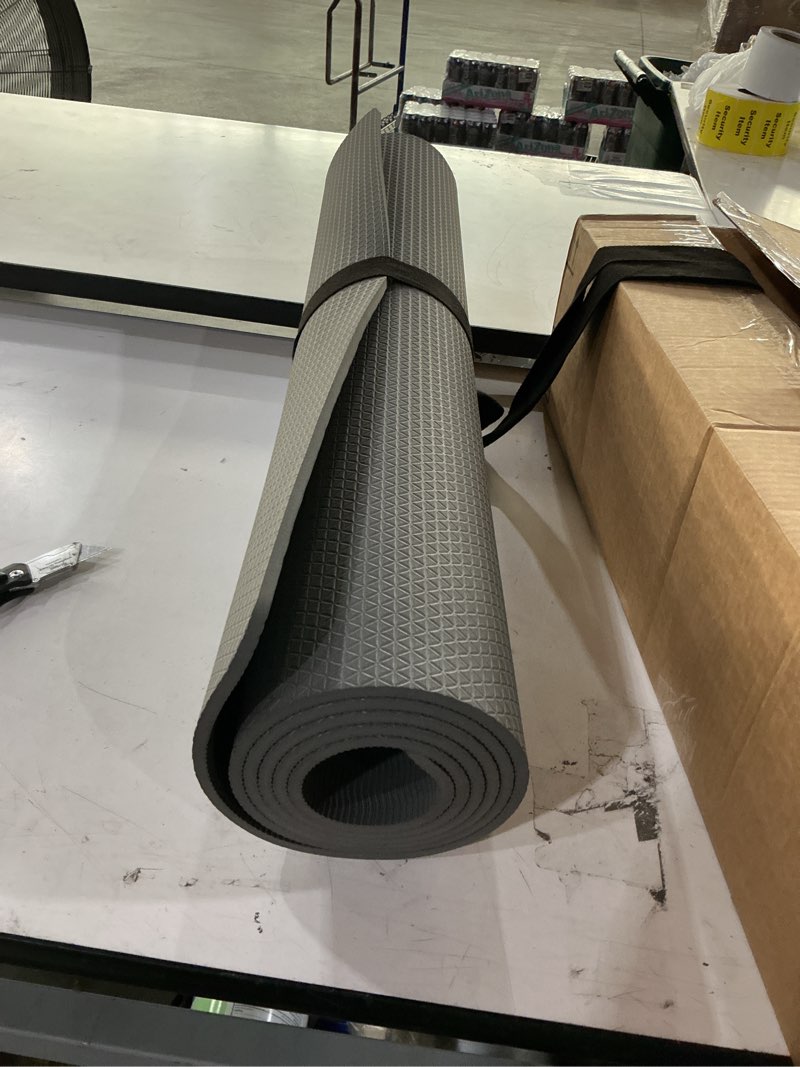 Condition photo showing As Is for balancefrom 71x24 inches extra thick yoga mat 1-inch high-density foam – roll-up exercise pad with double-sided non-slip surface and carrying strap for pilates and home workouts, multiple colors gray