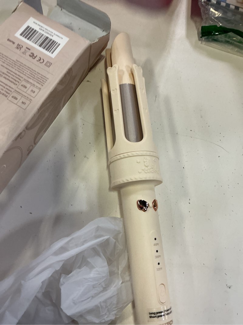 Condition photo showing As Is for pritech automatic rotating curling iron - 1.25inch anti-scald, anti-tangle dual voltage for travel beach waves curling wand hair curler beginner friendly - 2 way rotation & fast heating