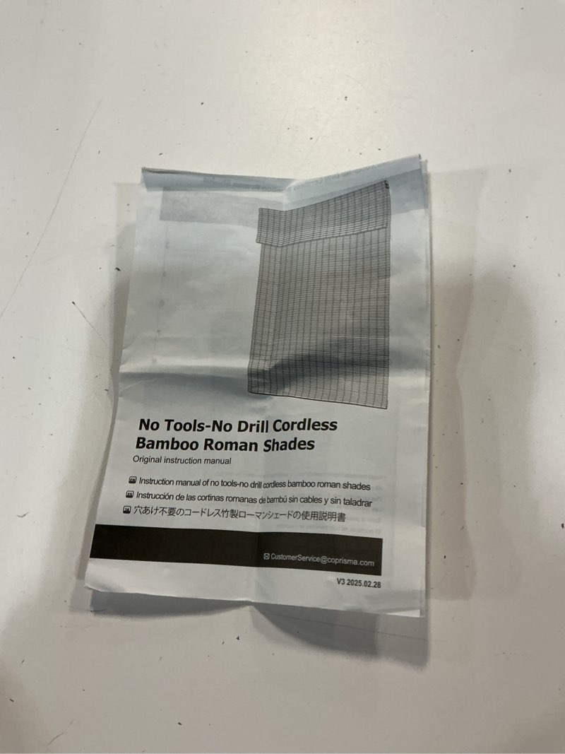 Condition photo showing Good Condition for lazblinds no tools no drill cordless bamboo roman shades, privacy window treatment, roll up bamboo blinds for windows 26'' w x 64'' h, natural privacy-natural 26" w x 64" h