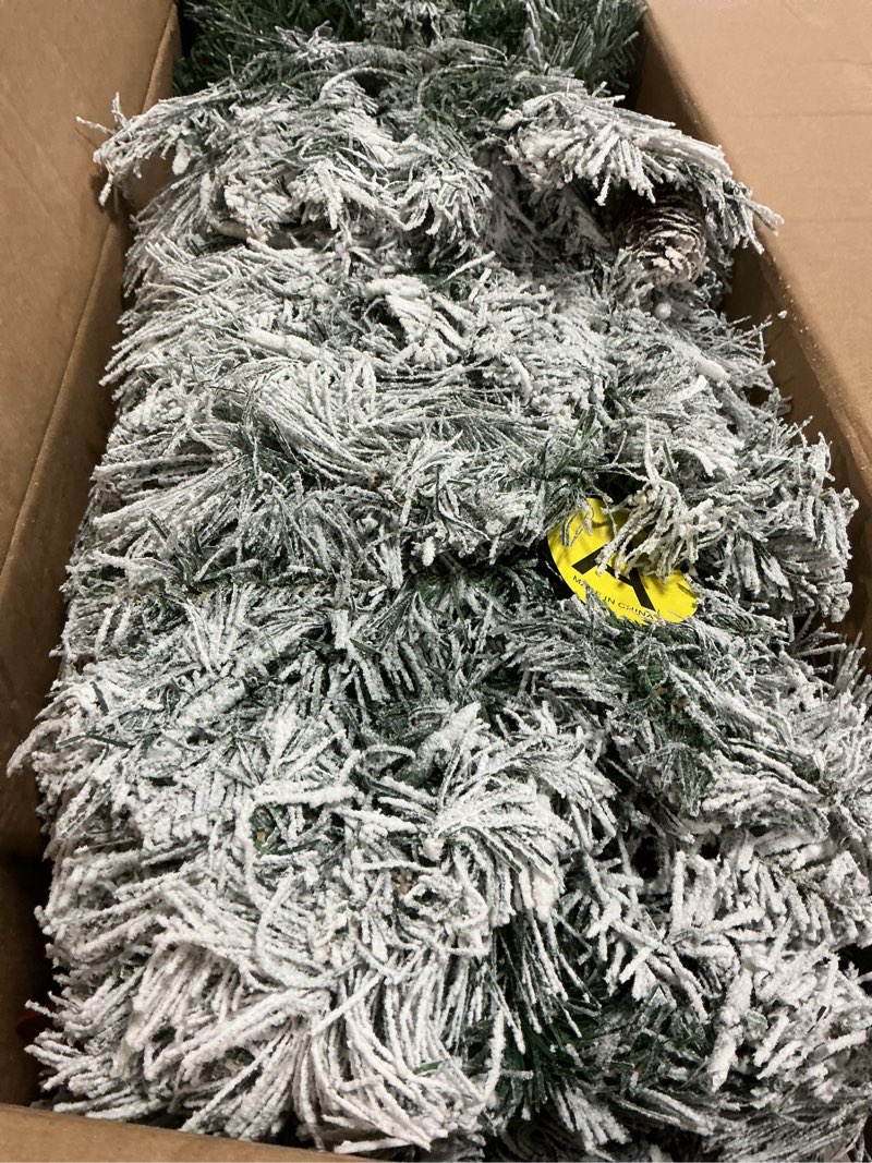 Condition photo showing As Is for Pre-Lit Christmas Tree 6ft Snow Flocked, Artificial Spruce, 350 Clear Lights, Feel Real Hinged Xmas Trees Snow Green 6ft