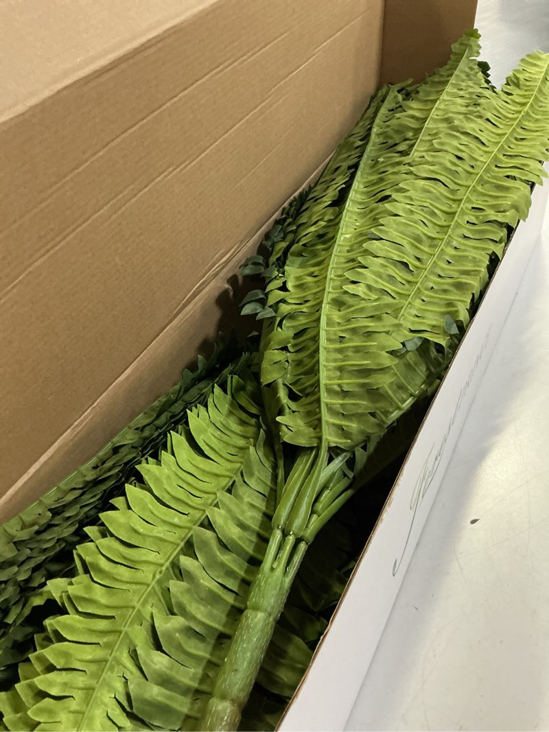 Condition photo showing Good Condition for 42" artificial boston fern large bush plants, 2 bundles of fake ferns with 65 fronds for outdoors home decor 42" 2 pcs