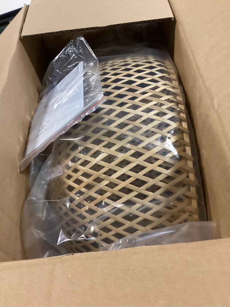 Condition photo showing Good Condition for Bamboo Large Pendant Light Fixture 17.8 inch One-Light Adjustable Rustic Basket Handmade Woven Pendant Lighting for Kitchen Island Farmhouse Dining Room Living Room Natural