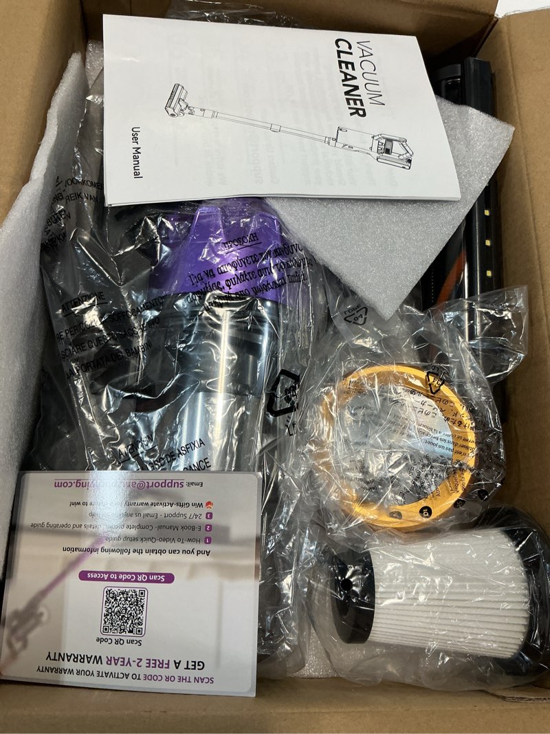 Condition photo showing Good Condition for cordless vacuum cleaner for home, 580w/48kpa powerful suction, 65 min runtime, lightweight stick vacuum with touch screen & wall mount, handheld vacuum for pet hair, carpet & hard floors purple
