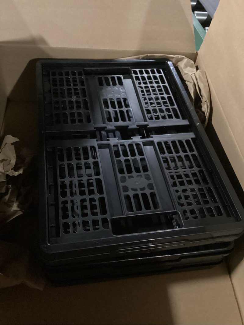 Condition photo showing Good Condition for CleverMade Collapsible Utility Crates-Obsidian 3pck 45L / 11 Gal holds 66 lbs - Stackable Containers Heavy Duty Capacity Crates Space-Saving Baskets Black (45L) - Utility Crate - Pack of 3