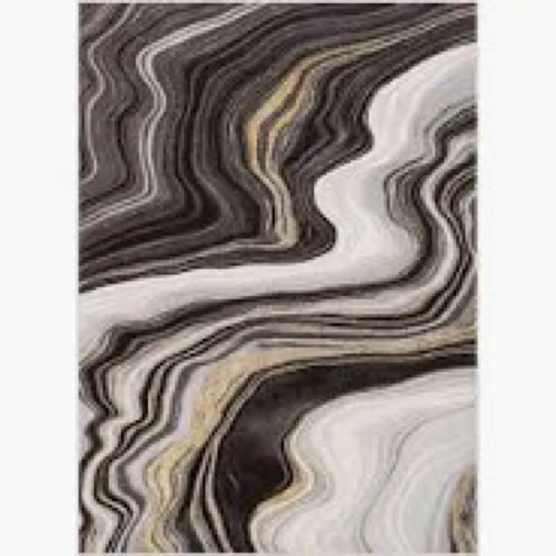 Well Woven Werrick Abstract Modern 2' x 3' Area Rug - Grey Gold Wavy Lines Marble Pattern - for Entr