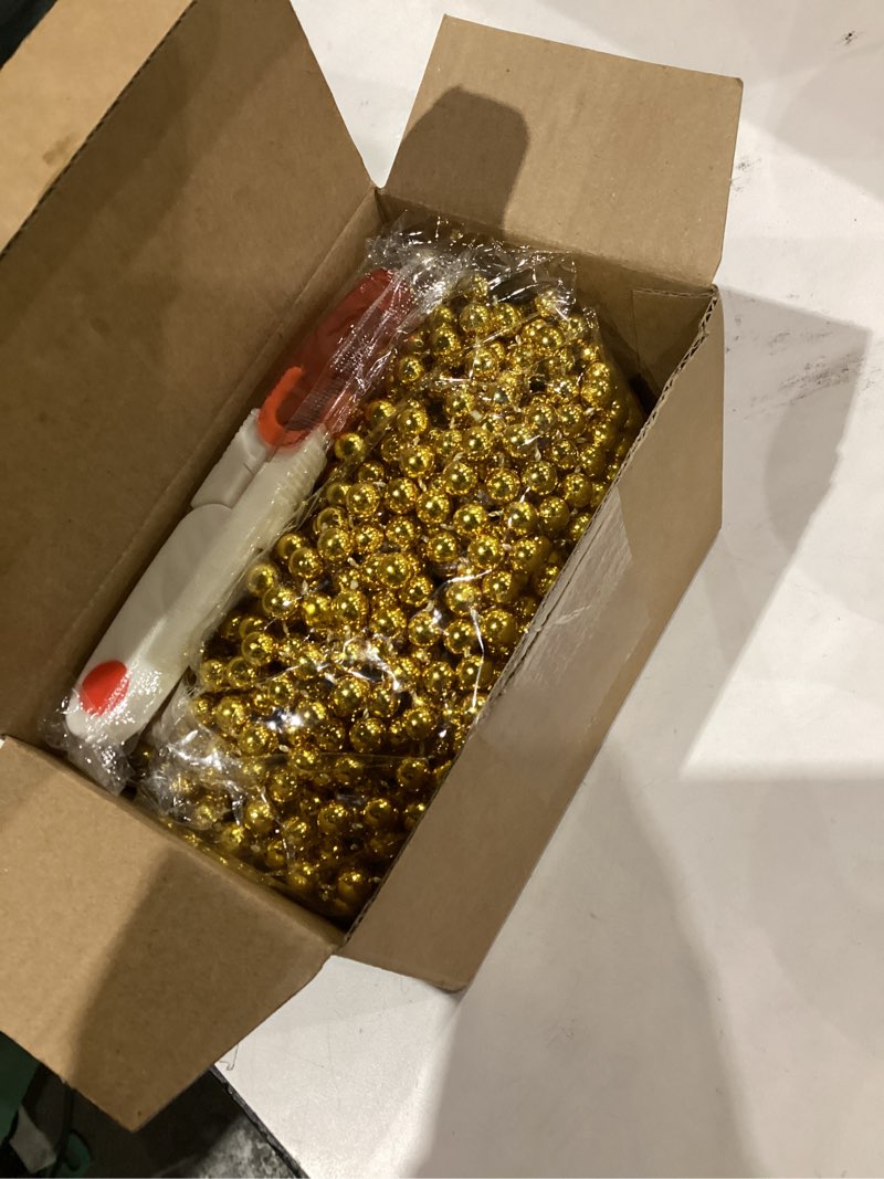 Condition photo showing Good Condition for 120 Pcs Christmas Tree Decoration Beads with 2 Rolls of 7m Fishing Line and Scissors Plastic Xmas Tree Beads Garland Pearl Hanging for Christmas Party Decoration(Gold)