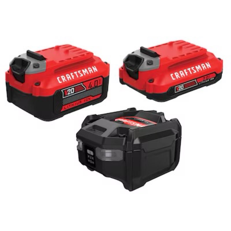 craftsman v20 20 -volt 2 -pack lithium-ion ( 4 ah 2 ah battery and charger )