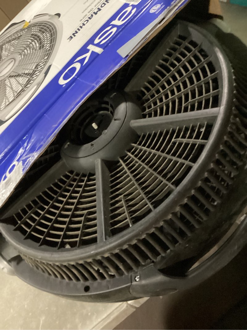 Condition photo showing As Is for lasko wind machine fan, air circulator fan with 3 speeds, 20" model 3300, gray