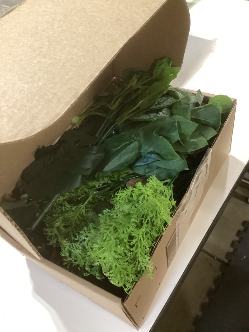 Condition photo showing Good Condition for 17 bundles outdoor artificial plants uv resistant greenery stems faux shrubs for indoor outdoor hanging porch patio garden window box home decor - eucalyptus, boston fern, monstera