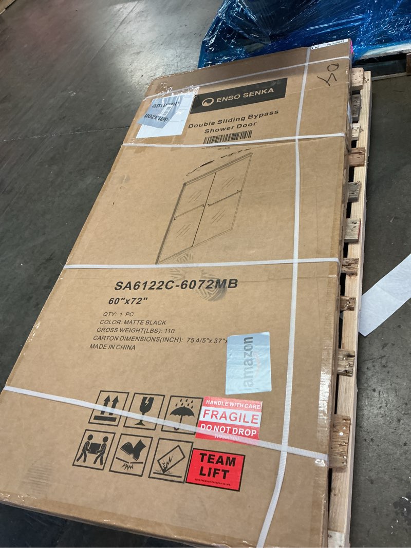 Condition photo showing New/Like New for 56-60" W x 72" H Semi-Frameless Bypass Sliding Shower Door, Easy-to-Clean Treated Clear Tempered Glass, Matte Black 60" W x 72" H Matte Black