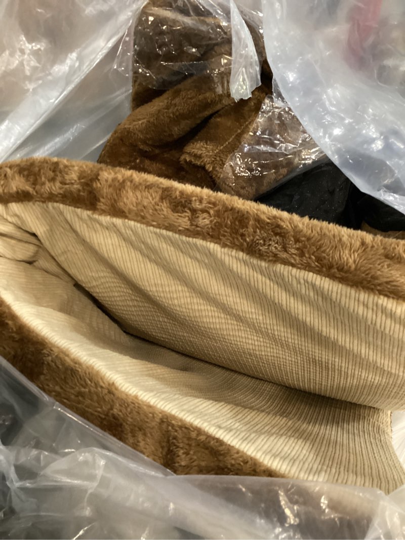 Condition photo showing As Is for Jiupety Indoor Dog House with Frame, Large Dog Cave Bed, Insulated Cozy, Suitable for 60-100 lb, Jumbo (38"×30"×28"), Brown Jumbo ( 38"×30"×28" ) Brown