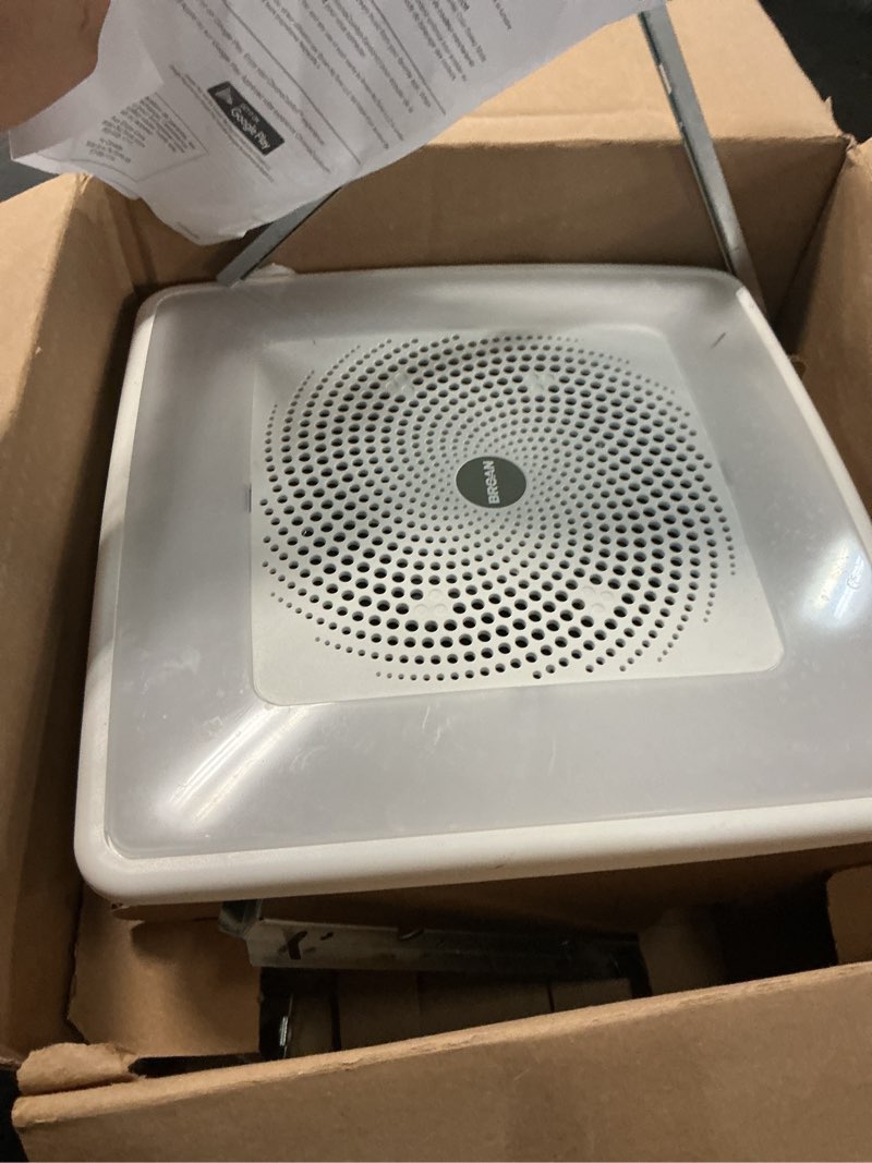 Condition photo showing As Is for broan-nutone chromacomfort 110 cfm 1.5 sones ventilation fan with bluetooth speaker