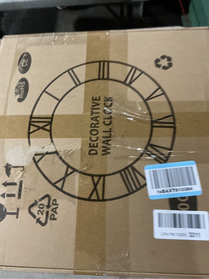 Condition photo showing Good Condition for Large Wall Clock - 24 Inch World Map Minimalist Modern Round Metal Wall Clock Silent Non-Ticking Battery Operated Wall Clocks for Living Room Kitchen Office Farmhouse Home Decor Retro Gold Arabic Numbers 24inch