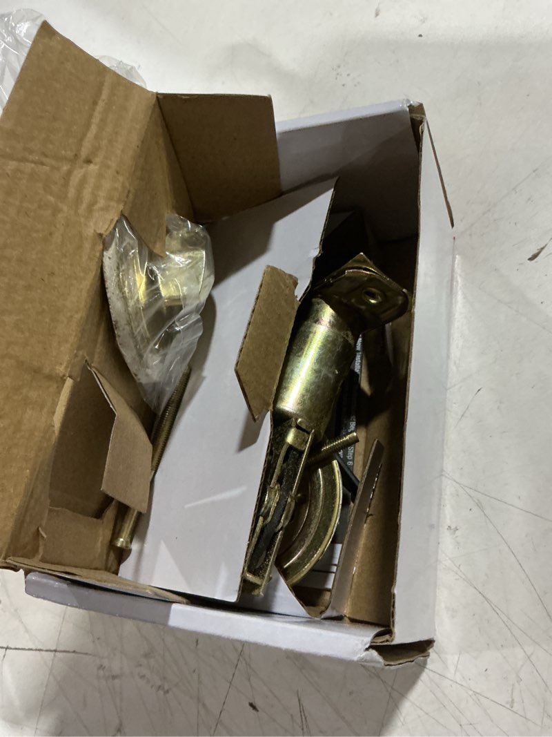 Condition photo showing As Is for hyper tough keyed entry single cylinder steel deadbolt lock, polished brass finish
